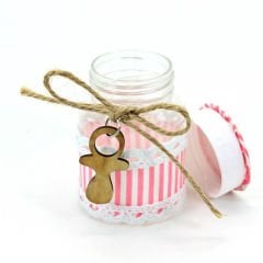 Çizgi Desenli Plastik Kavanoz, Pembe