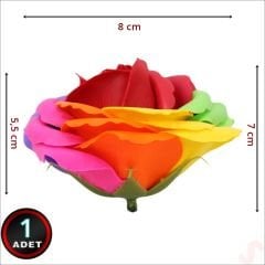 Yapay Çiçek, Gökkuşağı  7 / 8 cm Sabun Gül Kafası - 1 Adet