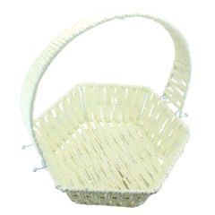 Saplı Altıgen Kumaş Sepet, 32 cm, Büyük Boy, Krem
