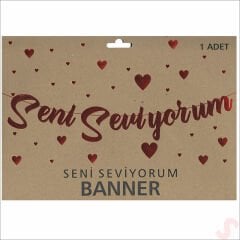 Seni Seviyorum Metalik Karton Banner, 115 cm