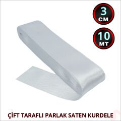 Saten Kurdele, 3cm x 10mt - Gümüş