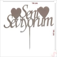 Seni Seviyorum Ayna Pleksi Pasta SüSü, 14cm x 14cm - Gümüş