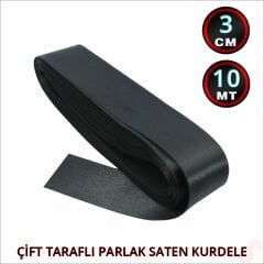 Saten Kurdele, 3cm x 10mt - Siyah
