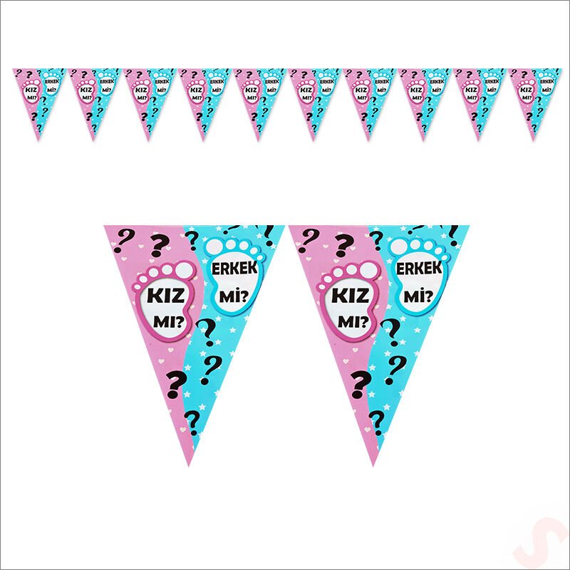Cinsiyet Partisi, Kız Mı? Erkek Mi? Üçgen Flama - 2 mt.