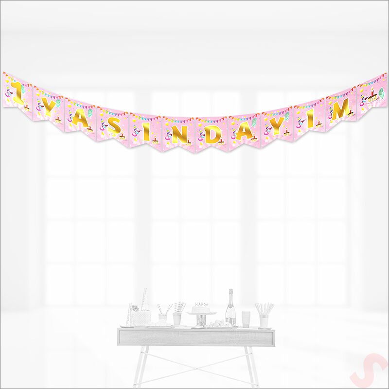 1 Yaşındayım Banner, 2 mt x 17 cm - Pembe