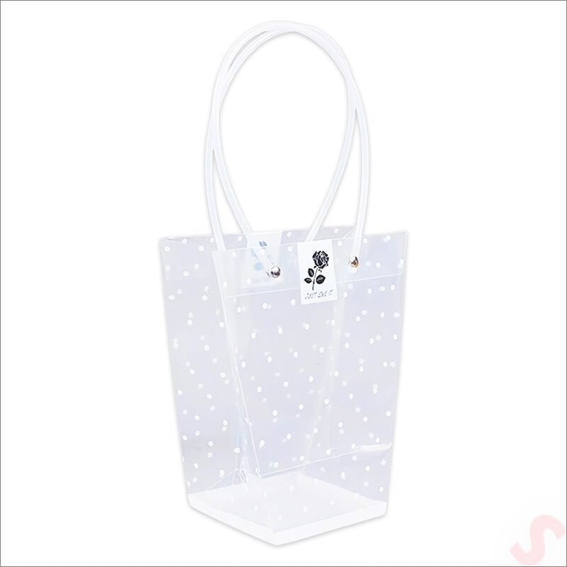 Beyaz Saplı Şeffaf PVC Çanta, 35x26,5x13cm - 1 Adet