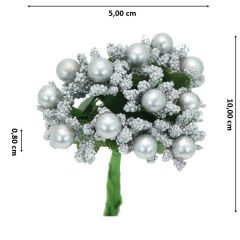 Yapay Çiçek, 12 Adetli Tomurcuk Cipso Demeti -  10 cm, Gümüş