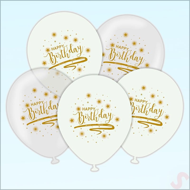 Happy Birthday Baskılı Beyaz ve Şeffaf, 30cm Balon - 8 Adet