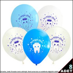 İlk Dişim Çıktı Balon, 30cm x 8 Adet - Mavi