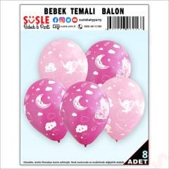 Bebek Temalı Balon, 30cm x 8 Adet - Pembe