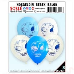Hoşgeldin Bebek Balon, 30cm x 8 Adet - Mavi