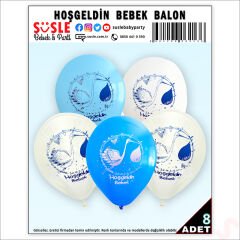 Hoşgeldin Bebek Balon, 30cm x 8 Adet - Mavi
