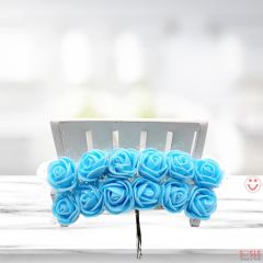 Yapay Çiçek, 12 Adetli Tüllü Lateks Gül, 8 cm, Mavi - 12 Demet