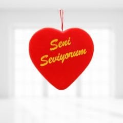 Kalp Sarkıt Asma Süs, Seni Seviyorum Baskılı - 25 cm x 25 cm