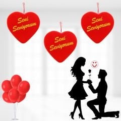 Kalp Sarkıt Asma Süs, Seni Seviyorum Baskılı - 25 cm x 25 cm