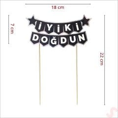 İyi Ki Doğdun Banner Pasta SüSü, Siyah Gümüş - 22cm x 18cm