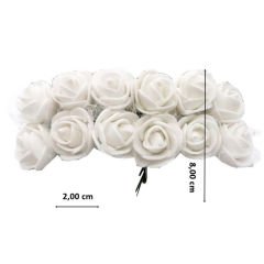 Yapay Çiçek, 12 Adetli Tüllü Lateks Gül, 8 cm, Beyaz - 12 Demet