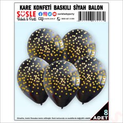 Kare Konfeti Baskılı Siyah Balon, 30cm x 8 Adet