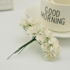 Yapay Çiçek, 12 Adetli Minik Kağıt Gül, 8 cm, Beyaz - 12 Demet