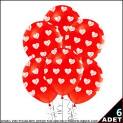 Beyaz Kalpli Kırmızı Pastel Balon, 30cm x 6 Adet