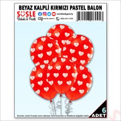 Beyaz Kalpli Kırmızı Pastel Balon, 30cm x 6 Adet