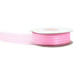 Şifon Kurdele, 4 Yollu ve Saten Çizgili, 2,50 cm x 23 mt - PEMBE
