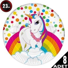 Unicorn Rainbow Kağıt Tabak, 23 cm - 8 Adet