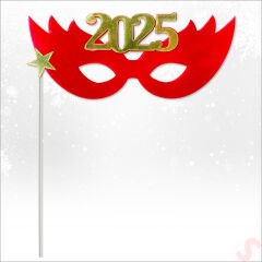Yılbaşı 2025 Metalik Karton Maske - Kırmızı