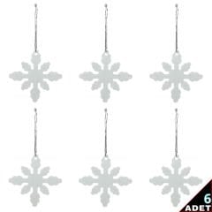 Yılbaşı Ağaç Süsü, 7cm Simli Kar Tanesi - 6 Adet