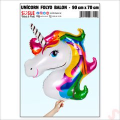 Unicorn Kafa Folyo Balon, 90cm x 70cm