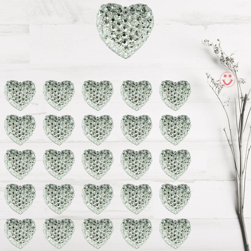 Polyester Kalp Fiyonk, 1,3 cm - 25 Adet - GÜMÜŞ