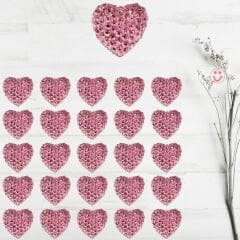 Polyester Kalp Fiyonk, 1,3 cm - 25 Adet - PEMBE