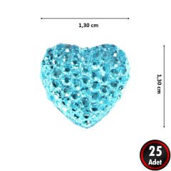 Polyester Kalp Fiyonk, 1,3 cm - 25 Adet - MAVİ