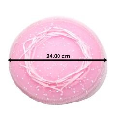 Büzgülü Kese, 24 cm Pullu Organze, 25 Adet - Pembe