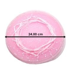 Büzgülü Kese, 24 cm Pullu Organze, 25 Adet - Pembe