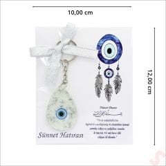 Epoksi Nazarlı Kartlıklı Sünnet Anahtarlık - Gümüş, 1 Adet