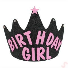 Birthday Girl Taç, Siyah - Pembe, 1 Adet