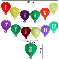 12 Ay Foto Banner, Metalik Karton Balonlu ve Mandallı - 2,40 mt