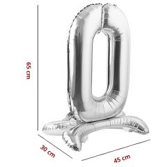 0 Rakam Ayaklı Folyo Balon, 65 cm - Gümüş