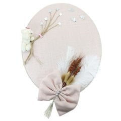 Kuru Çiçek Tanzimli, Ayıcıklı, İsimli Oval Kapı Süsü, Pudra Renk