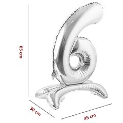 6 Rakam Ayaklı Folyo Balon, 65 cm - Gümüş