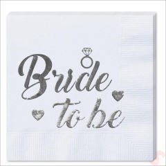 Bride To Be Peçete, 16 Adet - Gümüş