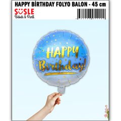 Happy Birthday Folyo Balon, 45cm - Mavi