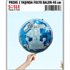 Prens 1 Yaşında Folyo Balon - 45cm