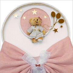 Kasnaklı Fiyonk ve Ayıcıklı 30cm Kapı Süsü - Pembe