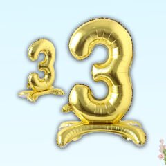 3 Rakam Ayaklı Folyo Balon, 65 cm - Altın