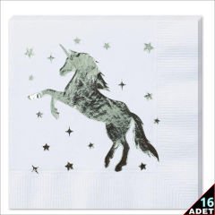Unicorn Peçete, 16 Adet - Gümüş