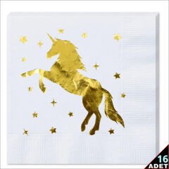 Unicorn Peçete, 16 Adet - Altın