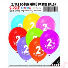 2.Yaş Doğum Günü Pastel Balon, 30cm x 6 Adet