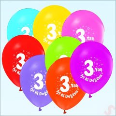 3.Yaş Doğum Günü Pastel Balon, 30cm x 6 Adet
